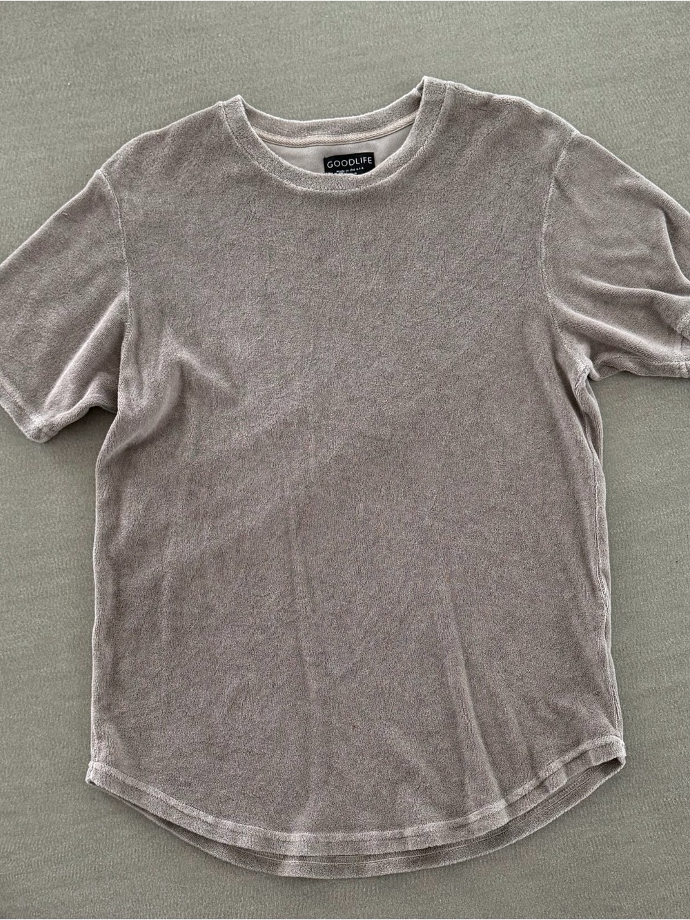 Goodlife Men's Short Sleeve Terry Crewneck Tee in Heather Taupe